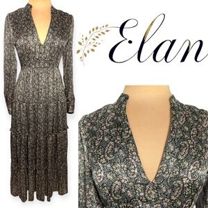 ELAN black multicolor paisley print boho maxi dress Size Small